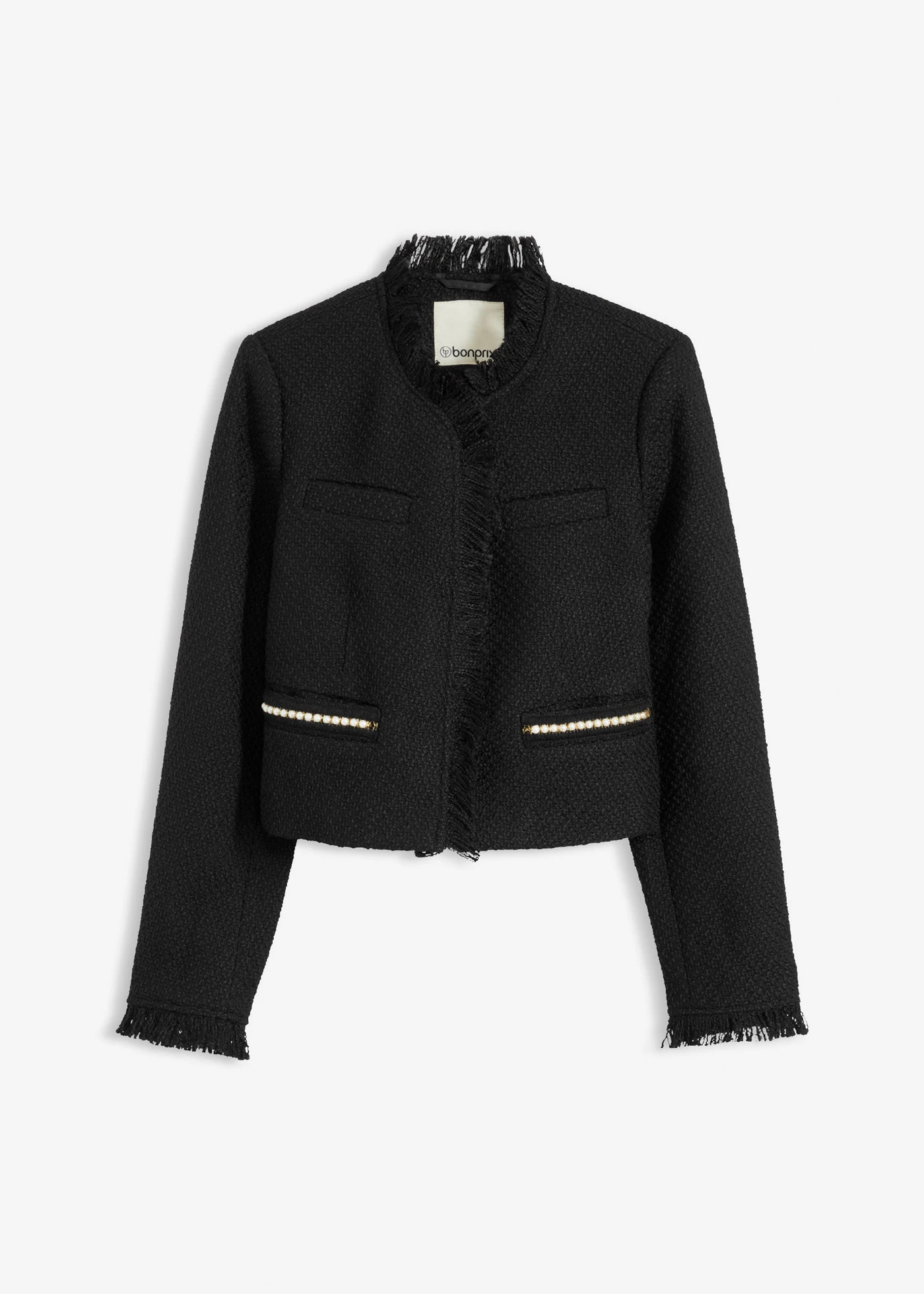 Blazer cropped en maille bouclette • noir • Boutique bonprix