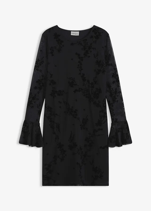 Robe courte avec manches en mesh • noir • Boutique bonprix