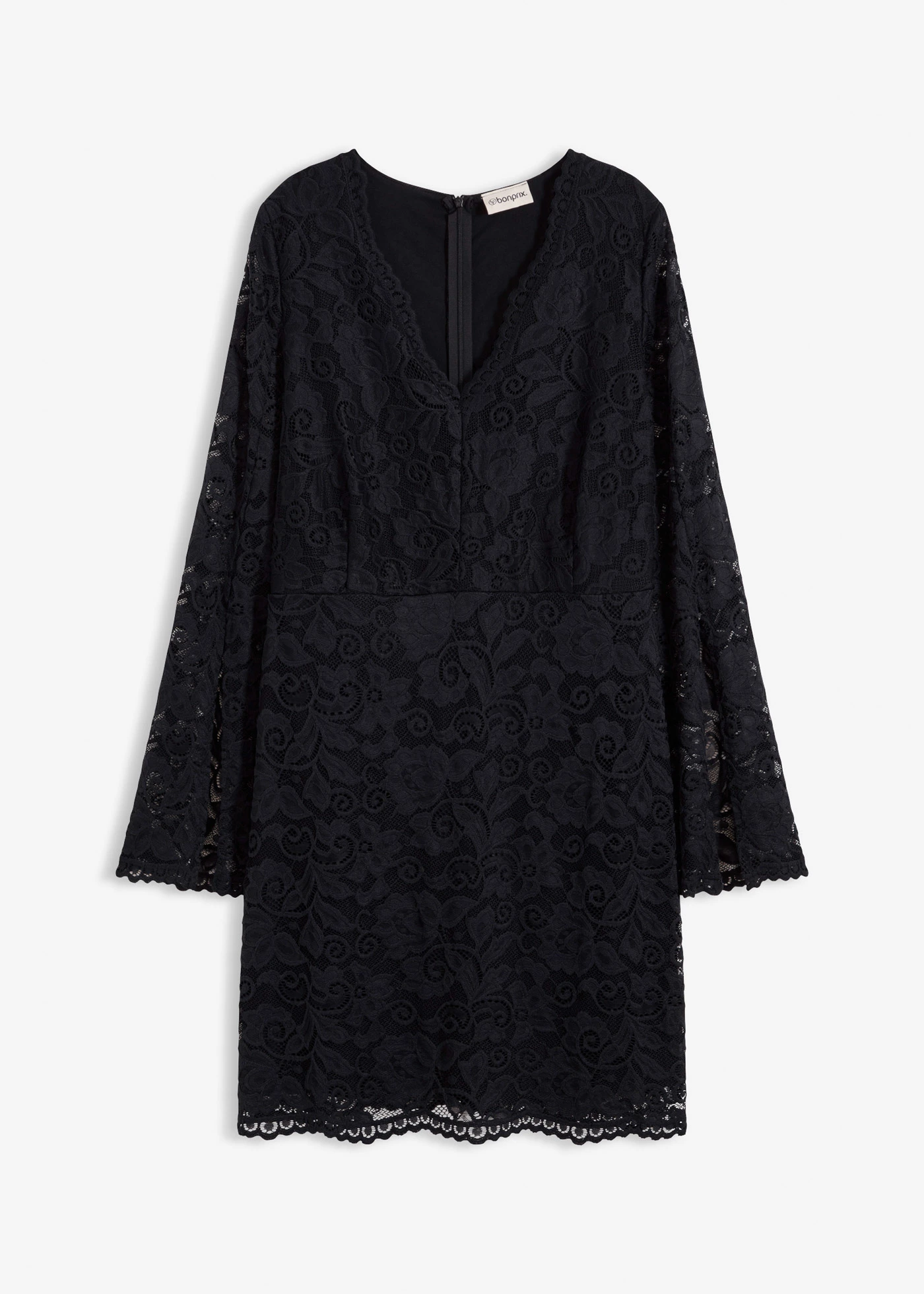 Krajkové šaty s trumpetovými rukávy • černá • bonprix obchod