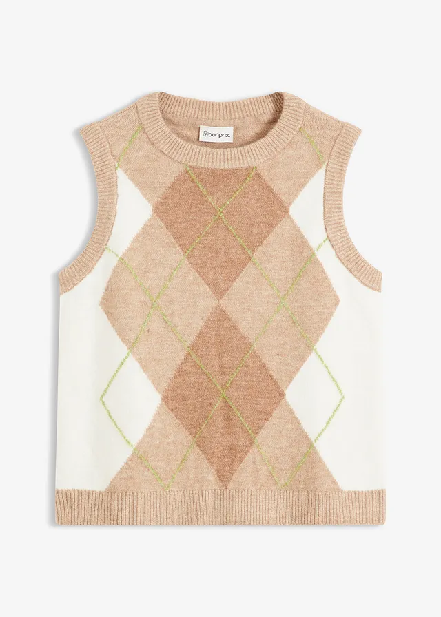 Pull sans manches • latte macchiato-crème graphique • Boutique bonprix