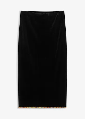 Midirok met strass, Kleur: zwart