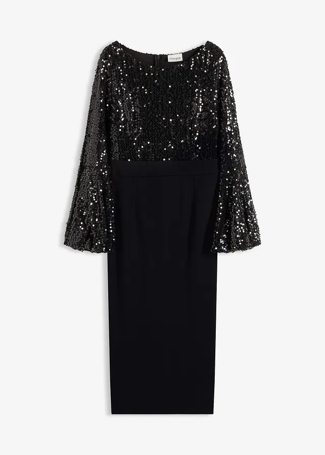 Midi jurk met pailletten • zwart • bonprix online shop