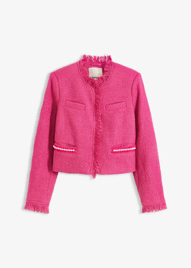 Blazer cropped en maille bouclette • magenta • Boutique bonprix