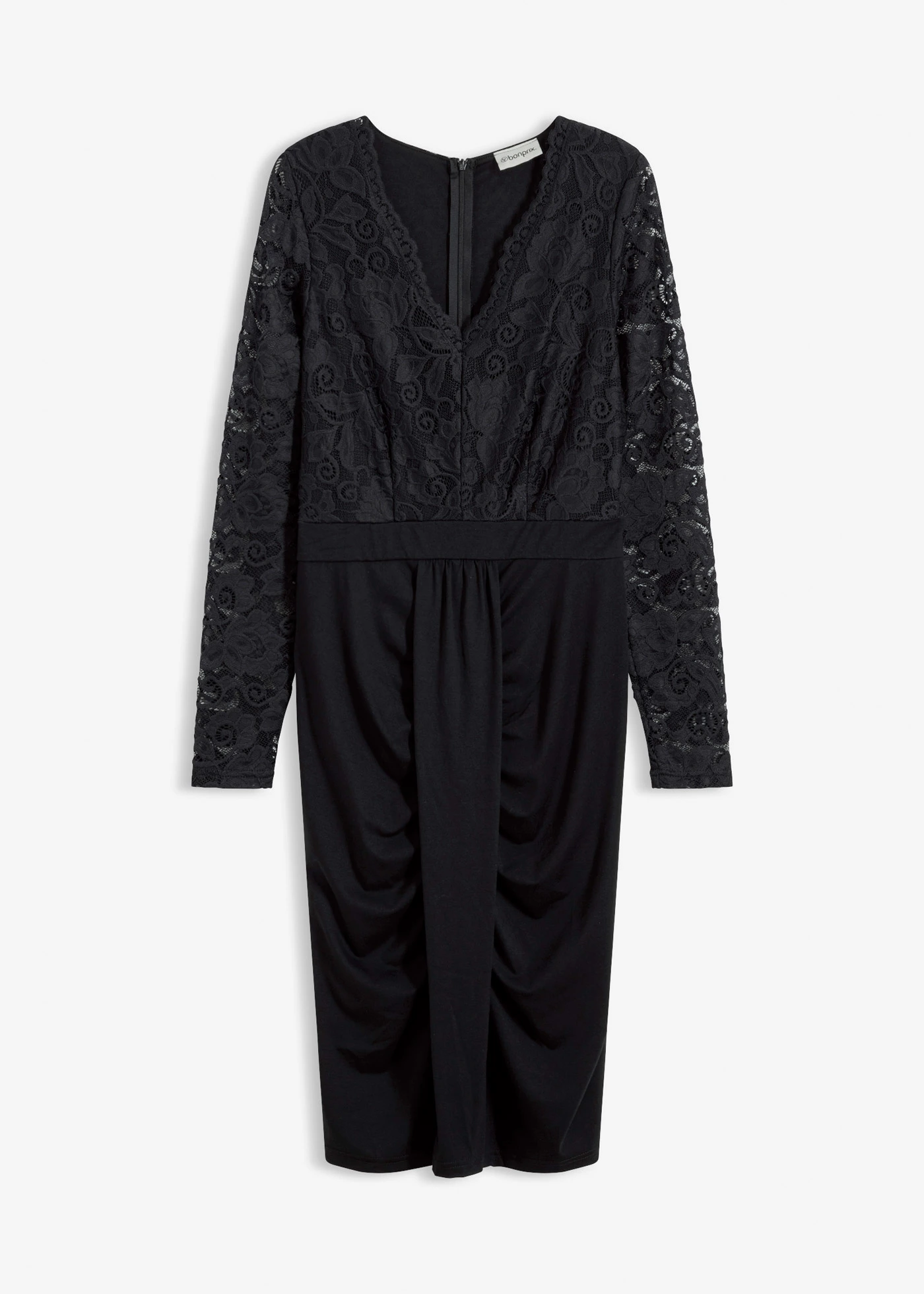 Robe à dentelle et drapé • noir • Boutique bonprix