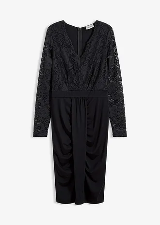 Kanten jurk met drapering • zwart • bonprix online shop