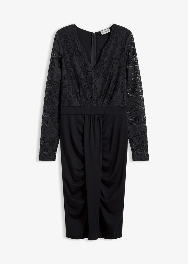 Kanten jurk met drapering • zwart • bonprix online shop