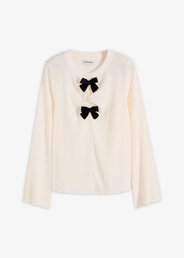 T-shirt manches longues en crêpe texturé