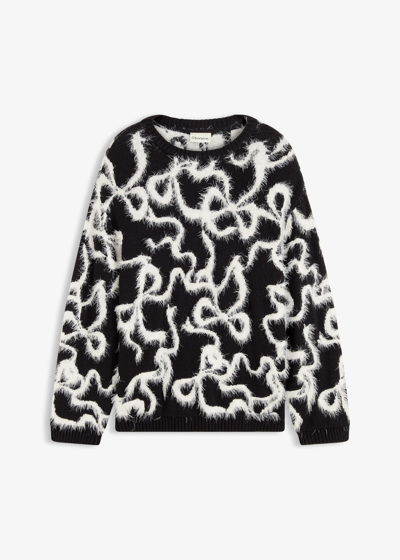 Pulover din jaquard din amestec moale cu viscoză • negru-ecru funde • magazin bonprix