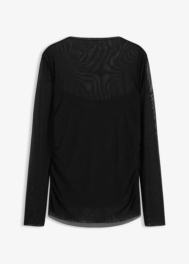 Bluză tricot cu mâneci lungi din plasă fină, culoare: negru
