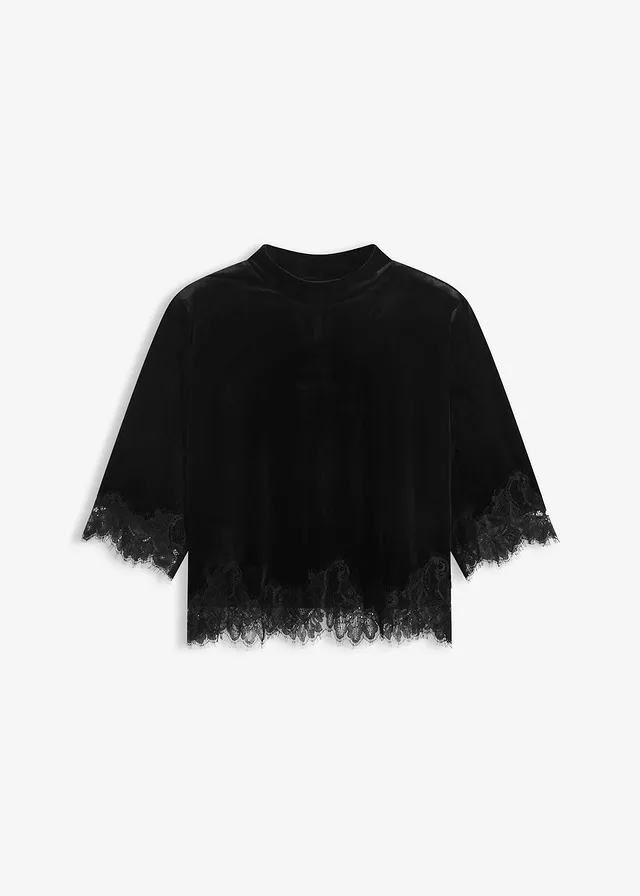 T-shirt en velours et dentelle