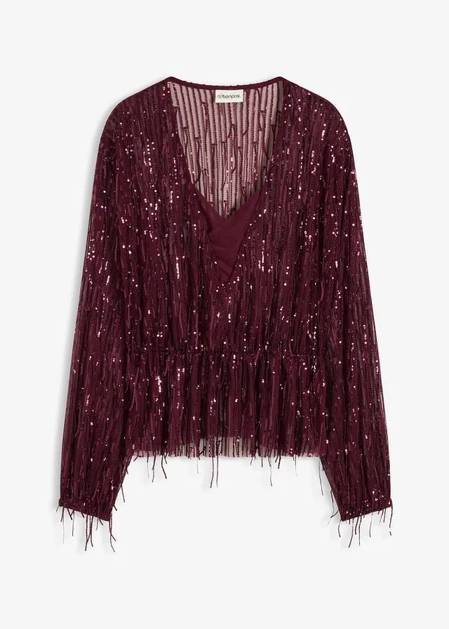 Blouse à sequins et franges • bordeaux • Boutique bonprix