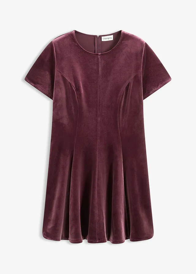 Robe courte en velours doux • bordeaux • Boutique bonprix