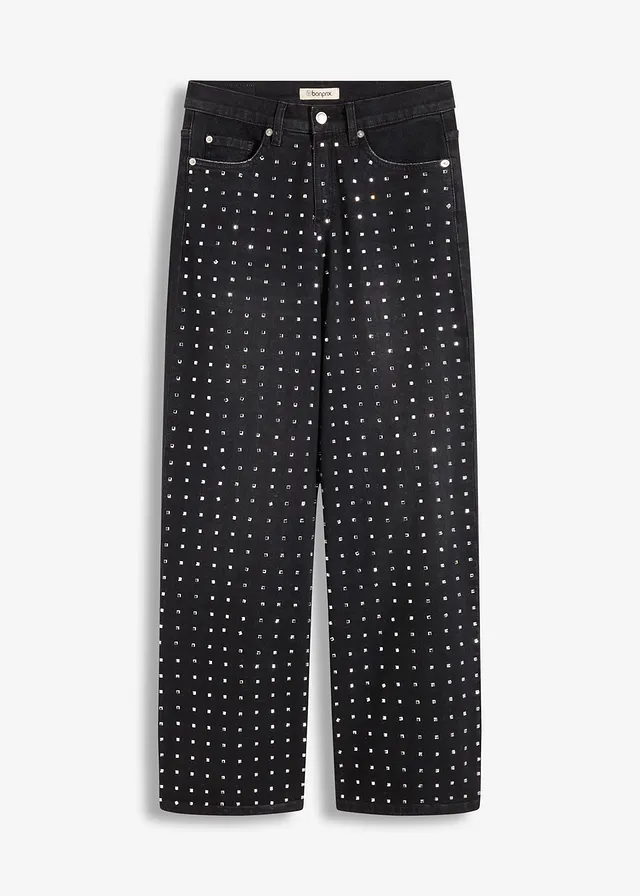 Jean large taille mi-haute avec strass