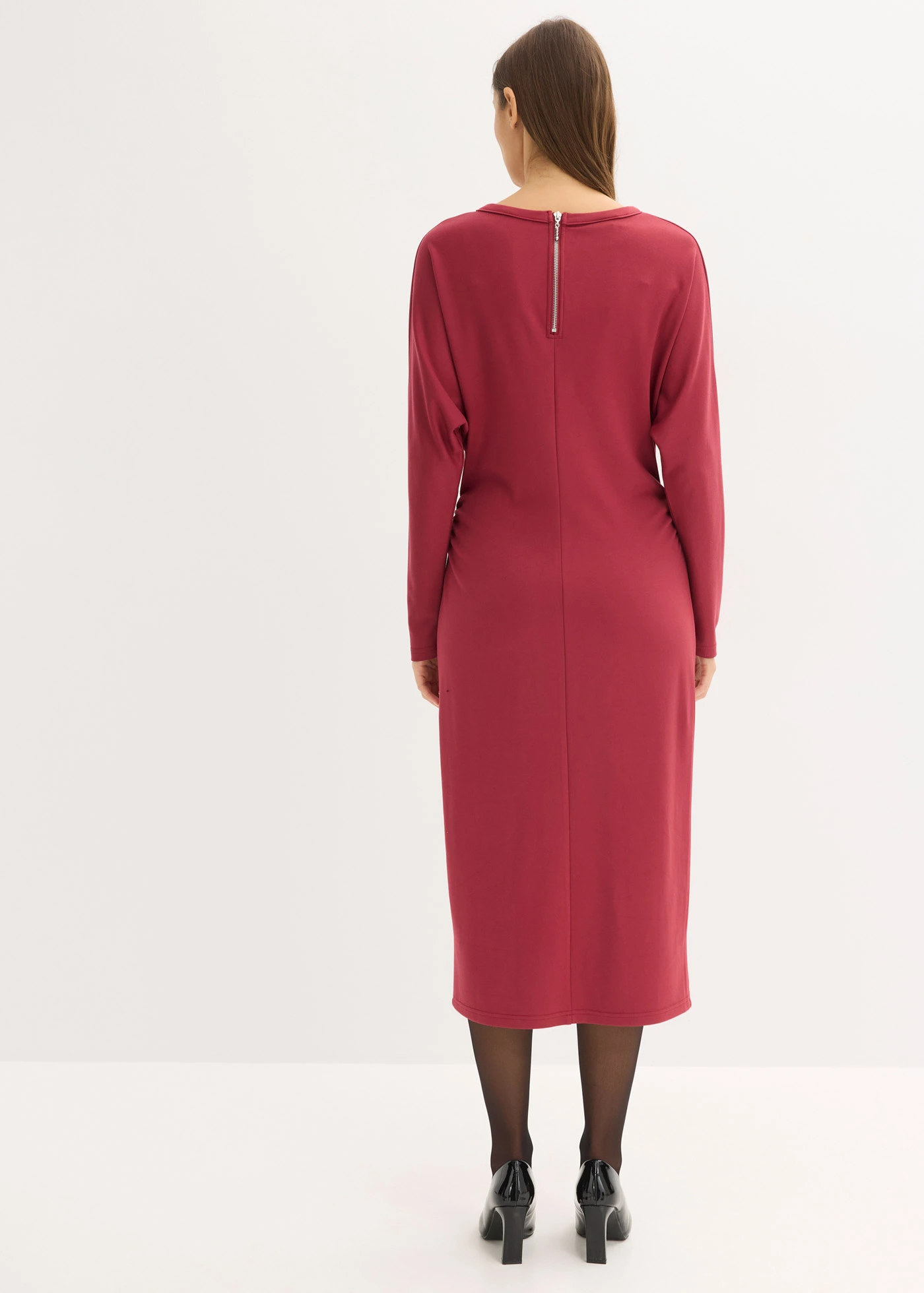 Robe midi, style néoprène • rouge prune • Boutique bonprix