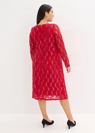 Jurk met kant (2-dlg. set), Kleur: donkerrood