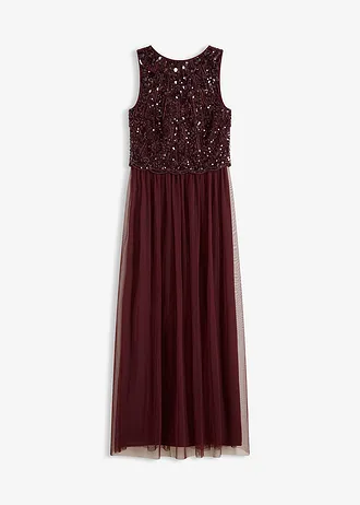 Robe longue brodée de sequins • bordeaux • Boutique bonprix