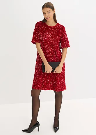 Rochie mini cu paiete • roşu chili • magazin bonprix