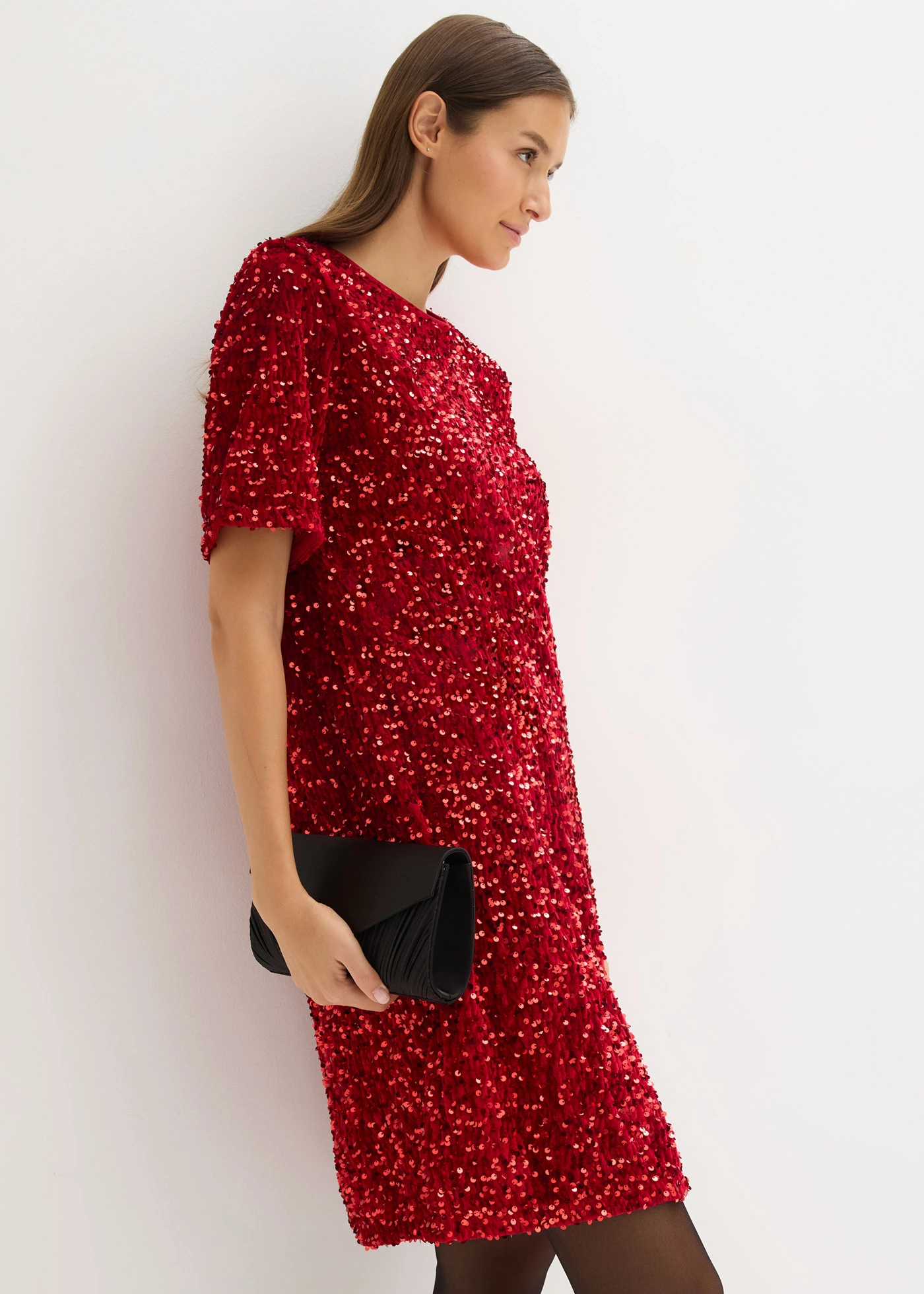 Rochie mini cu paiete • roşu chili • magazin bonprix