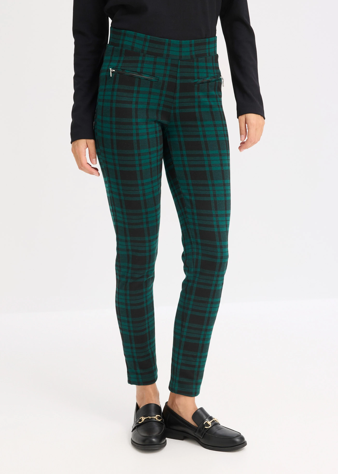 Žerzejové kalhoty • lesně zeleno-černá kostka • bonprix obchod