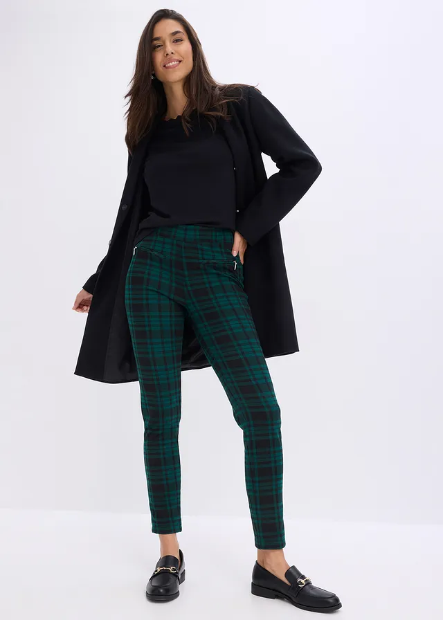 Jersey broek bosgroen-zwart geruit