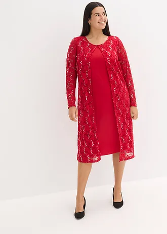 Rochie cu dantelă (set/2 piese), culoare: roşu închis