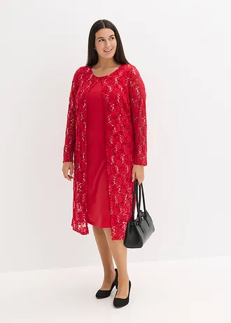 Jurk met kant (2-dlg. set), Kleur: donkerrood