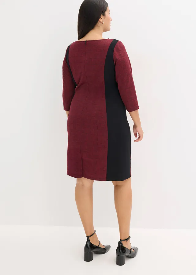 Robe fourreau avec sequins brodés, Couleur: rouge foncé-noir carreaux