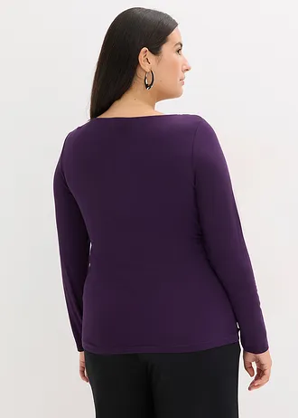 Tričko se síťovanou vsadkou a třpytivými kamínky, barva: tmavě fialová