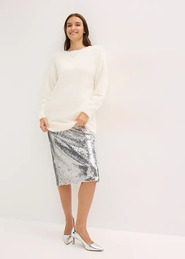 Pull long en maille poilue douce • écru • product-page.page-title-suffix