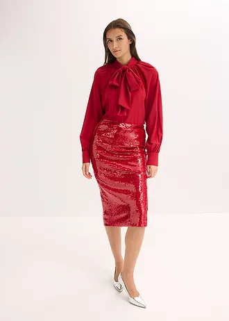 Blouse met strik, Kleur: chilirood