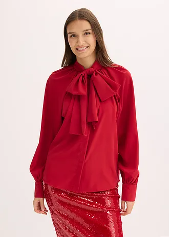 Blouse met strik, Kleur: chilirood