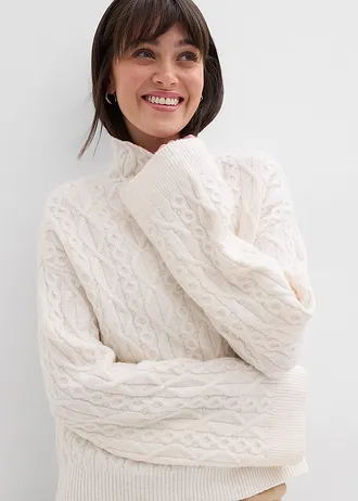 Pulover cu model tricotat în torsade • alb perlat melanj • magazin bonprix