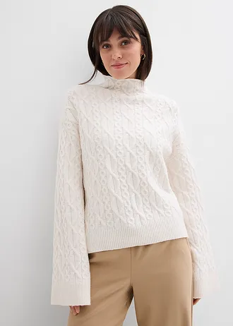 Pulover cu model tricotat în torsade • alb perlat melanj • magazin bonprix