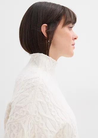 Svetr s copánkovým vzorem • perlově bílý melír • bonprix obchod