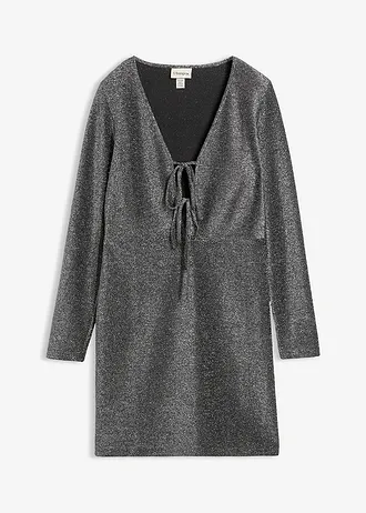 Fényes mini ruha masnis részlettel • fekete-ezüstszín Lurex • bonprix áruház