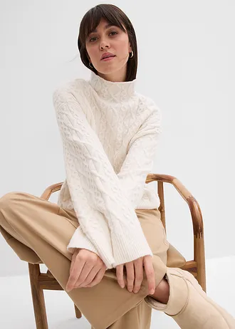 Pulover cu model tricotat în torsade • alb perlat melanj • magazin bonprix