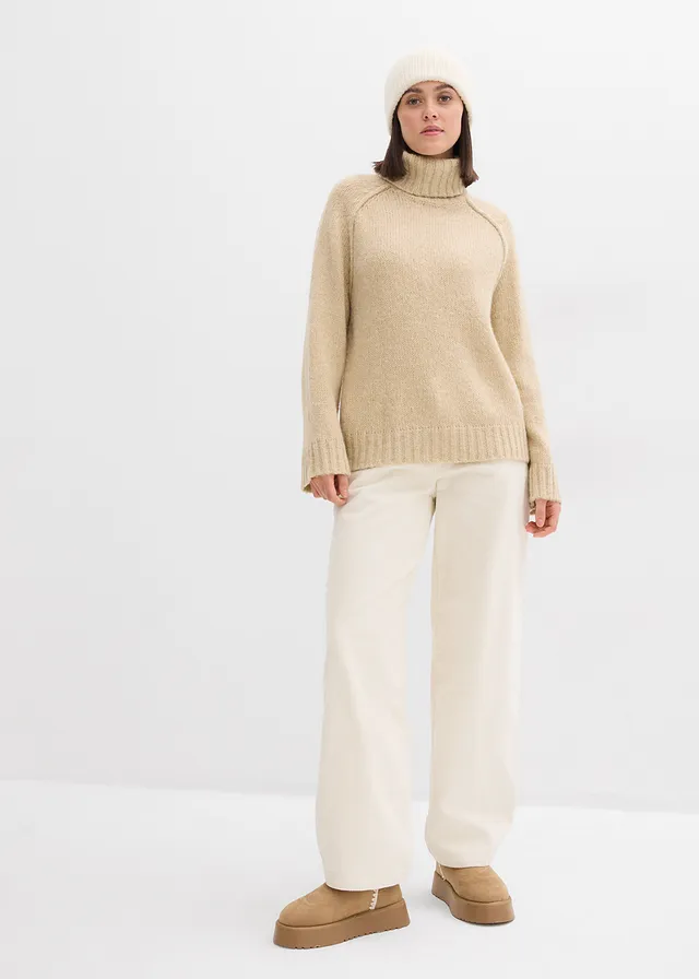 Pull oversize en grosse maille, Couleur: sable clair
