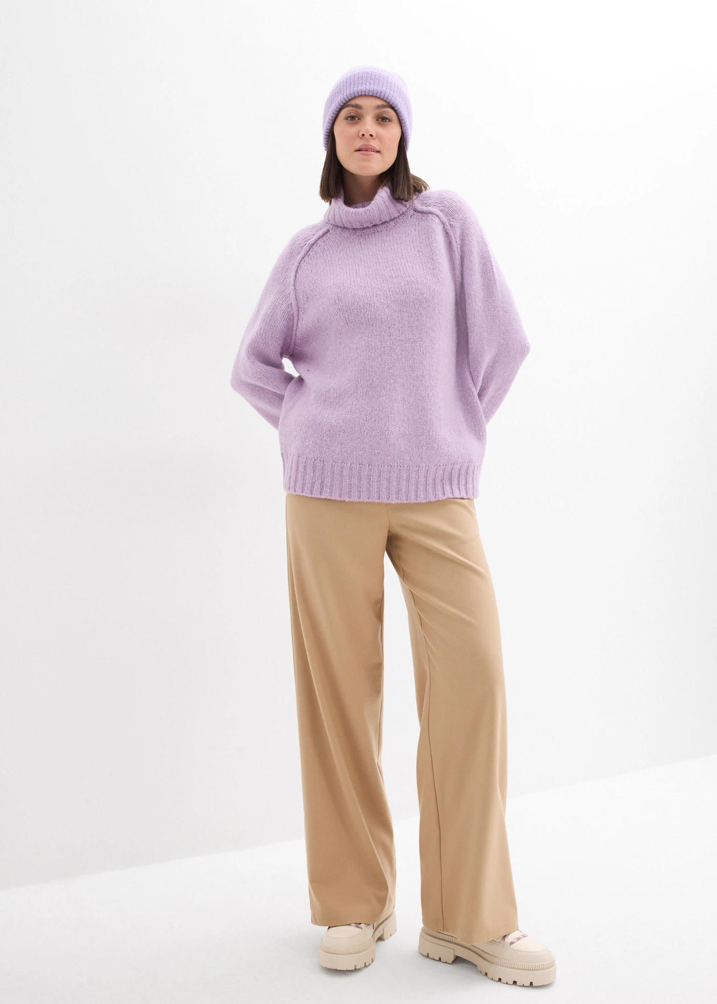 Pulover tricotat oversize, cu ochiuri mari • liliachiu pastel • magazin bonprix