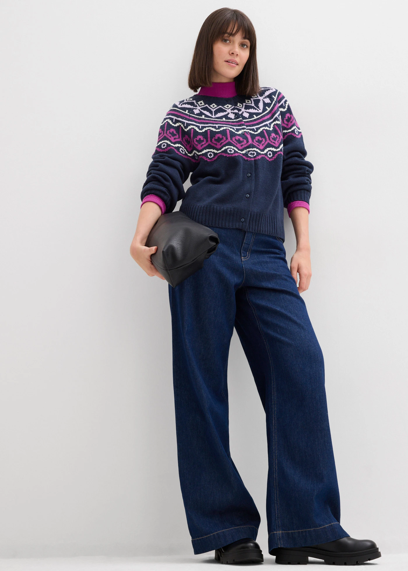 Jachetă tricotată oversized, model norvegian • bleumarin model norvegian • magazin bonprix