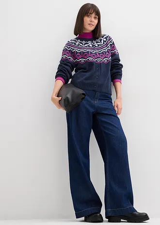 Oversized Noors vest, Kleur: donkerblauw Noors patroon