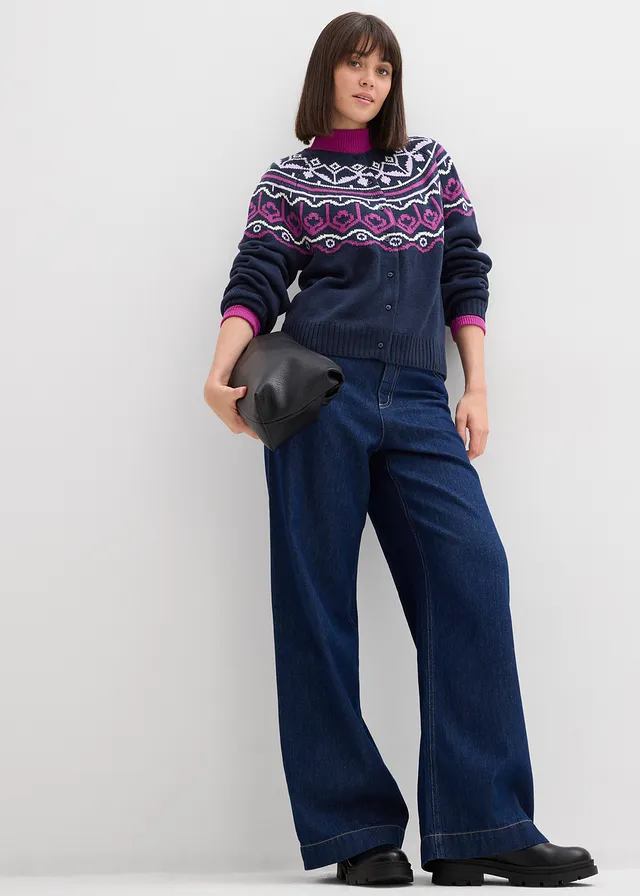 Gilet en maille oversize à motif norvégien bleu foncé norvégien