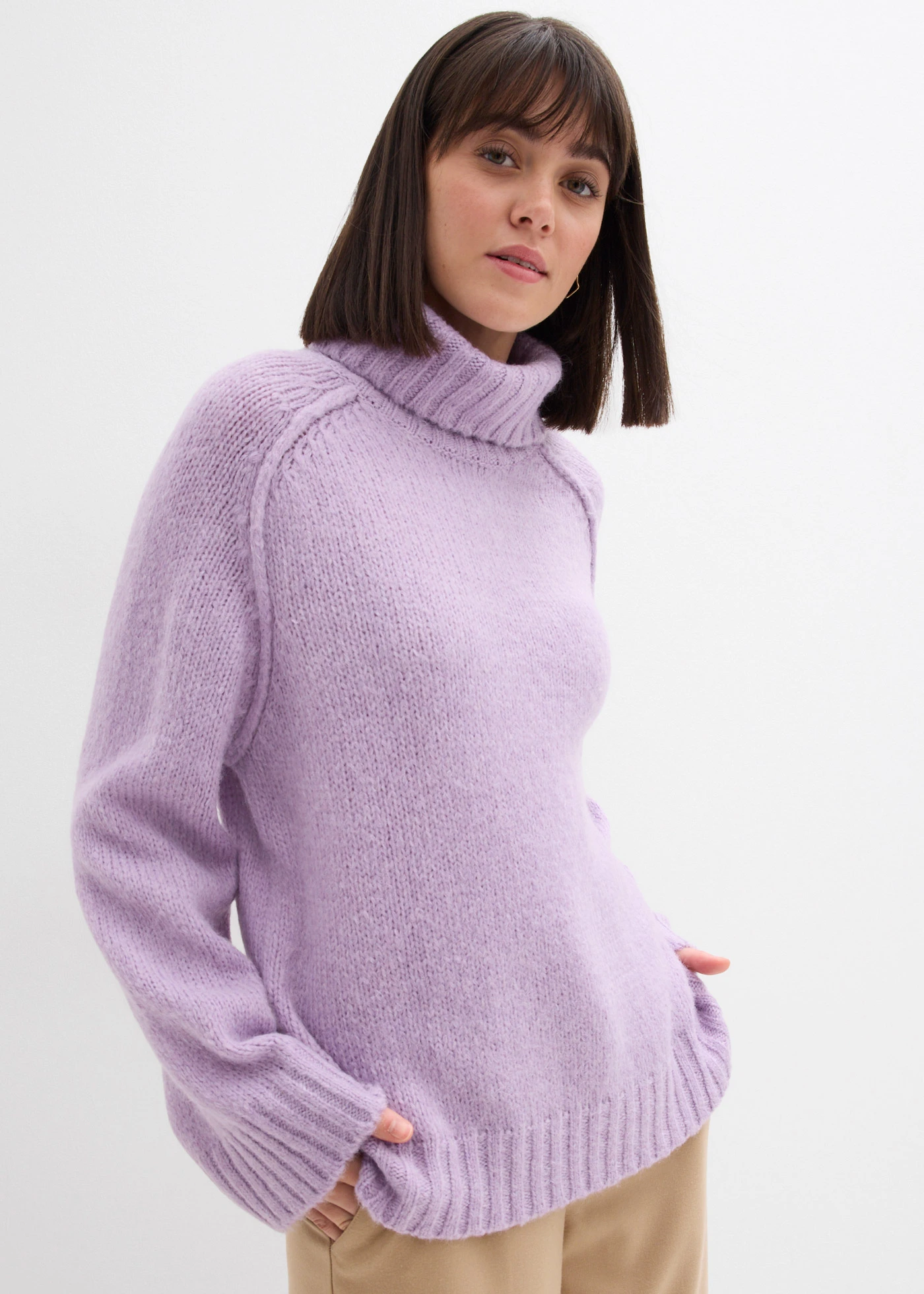 Pulover tricotat oversize, cu ochiuri mari • liliachiu pastel • magazin bonprix