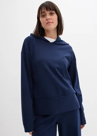 Bluza z kapturem z wygodnej dzianiny punto di roma, kolor: ciemnoniebieski