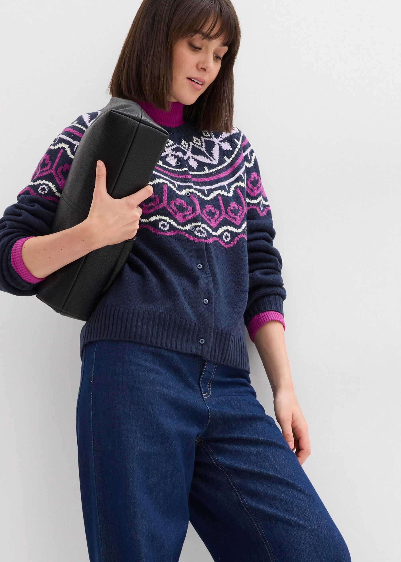 Jachetă tricotată oversized, model norvegian • bleumarin model norvegian • magazin bonprix