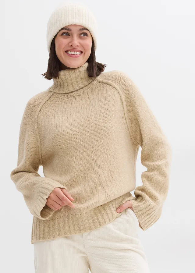 Pull oversize en grosse maille, Couleur: sable clair
