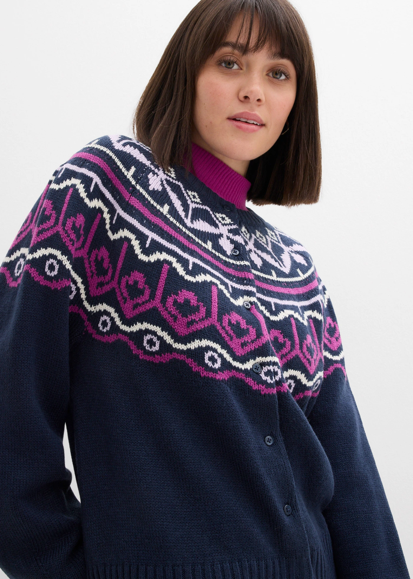 Kardigan oversize z norweskim wzorem • granatowy z norweskim wzorem • sklep bonprix