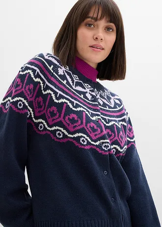 Kardigan oversize z norweskim wzorem • granatowy z norweskim wzorem • sklep bonprix