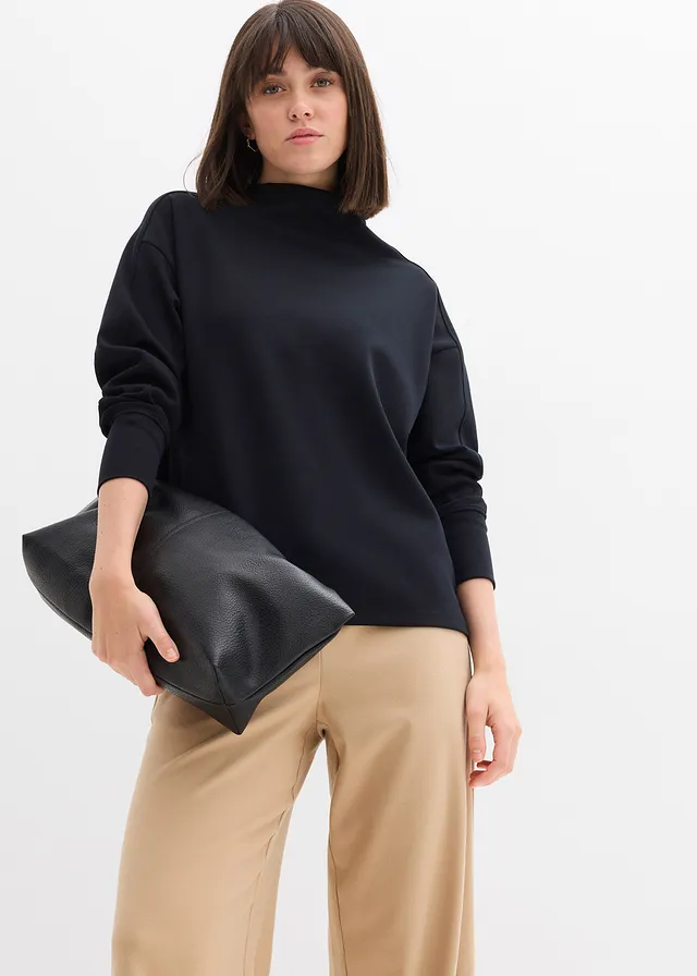 Oversized sweater van zachte scuba • zwart • product-page.page-title-suffix