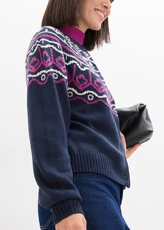 Kardigan oversize z norweskim wzorem • granatowy z norweskim wzorem • sklep bonprix