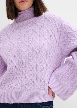 Pulover cu model tricotat în torsade • liliachiu pastel melanj • magazin bonprix